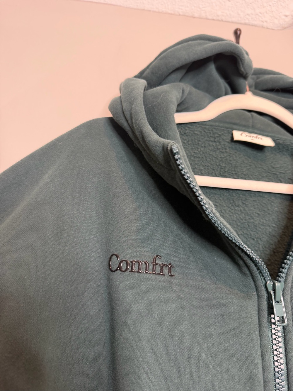 Comfrt Cloud Zip Hoodie XL Pine Green Oversized Full Zip Sweatshirt Jacket - Picture 4 of 8